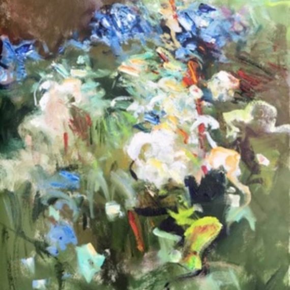 Oil on paper painting of a bushel of wild flowers by Daniel Bayless