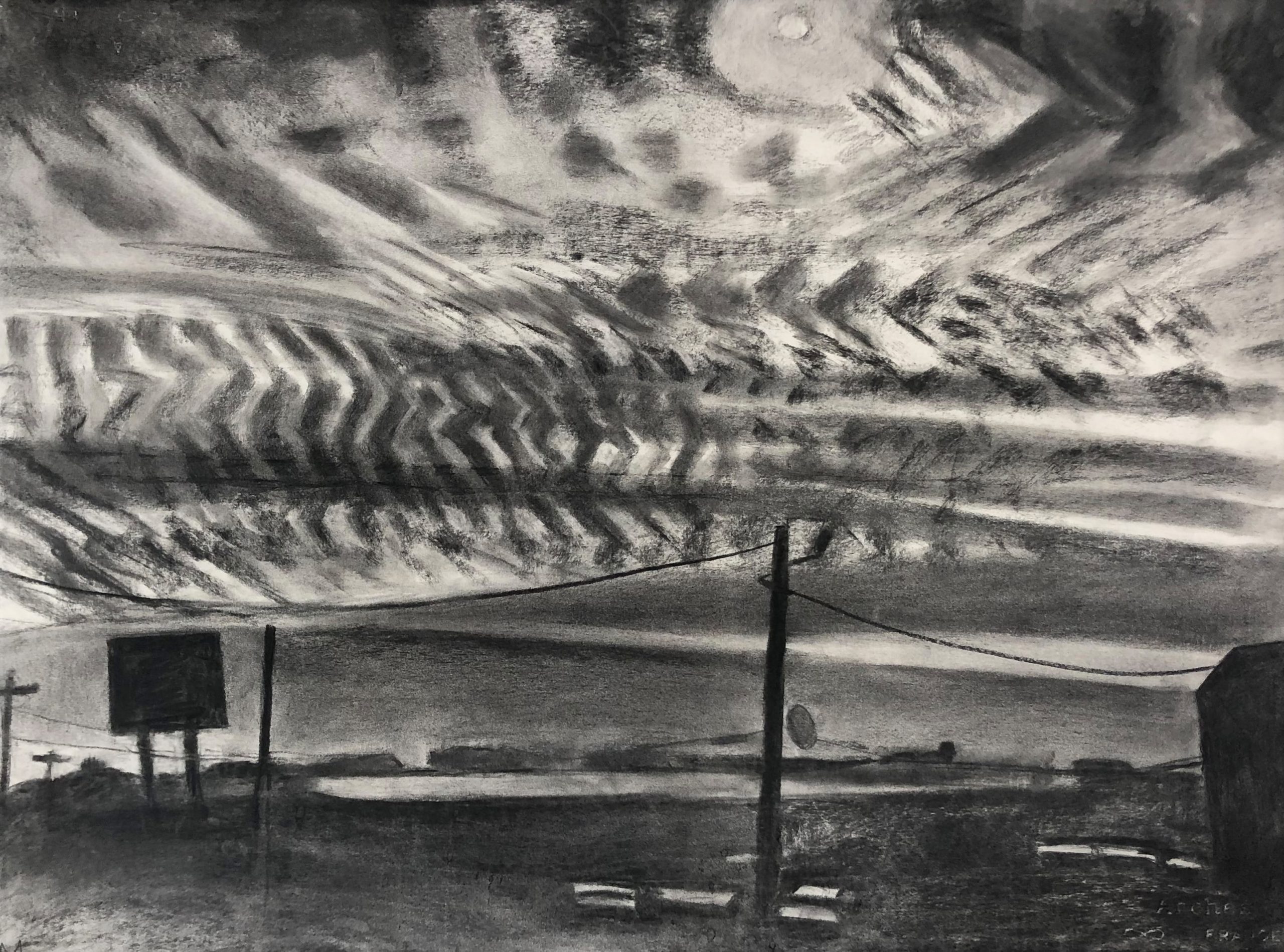Charcoal on paper Mackerel Sky by Martha Armstrong